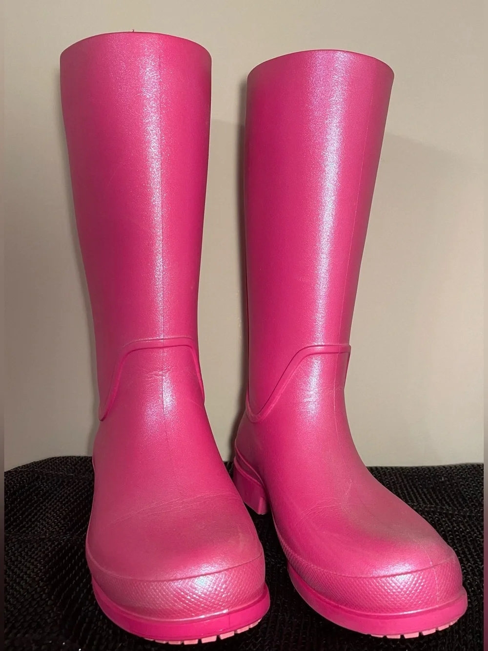 Crocs Classic Tall Rain Boots Pink Iridescent Shimmer Women's Sz 6/Juniors Sz 4